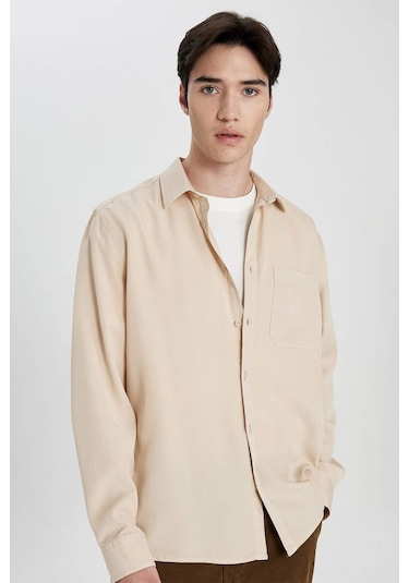 DeFacto  Regular Fit Basic Düz Tensel Uzun Kollu Gömlek B2907AX24SPBG732