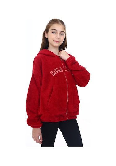 Toontoy Kız Çocuk Peluş Hırka Bordo