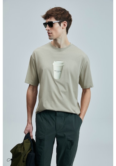 Lufian Omen Modern Grafik T- Shirt Bej Bej 111020252100550 Bej