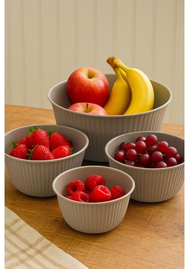 4'lü Mega Boy Plastik Karıştırma Ve Saklama Kase Seti 1l, 2l, 3l, 5l Bej Bej