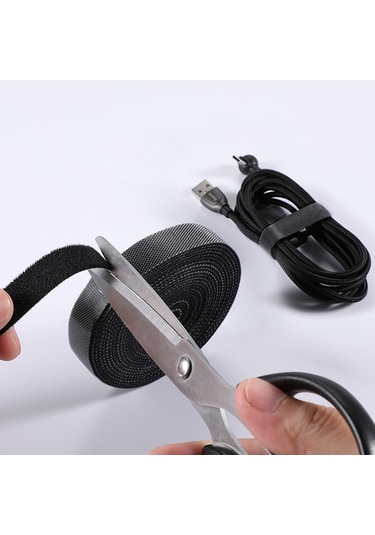 Xindoker Siyah 3 Metre Pp+flanel Kesilebilir Yeniden Kullanılabilir Çemberli Velcro Bağlama Kayışı Siyah