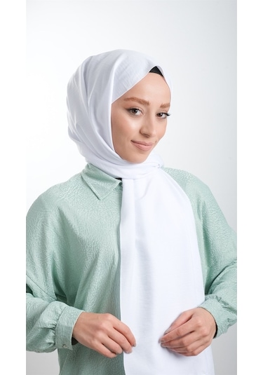 Hürrem Bone 202105_42 Pamuk Düz Klasik Caz Şal Beyaz