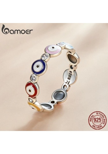 Bamoer 925 Ayar Gümüş Renkli Guardian Göz Parmak Yüzük Kadınlar İçin Moda Takı 7