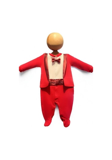 Cantoy Erkek Bebek Patikli Smokin Tulum-15336 Kırmızı