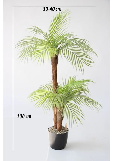 Yapay Küçük Palmiye Ağacı 2 Gövdeli 18 Yaprak 100 Cm