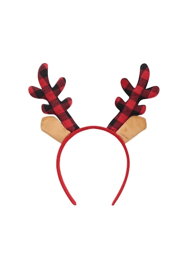 Yılbaşı Parti Tacı Ekose Desenli Geyik Boynuzlu Taç