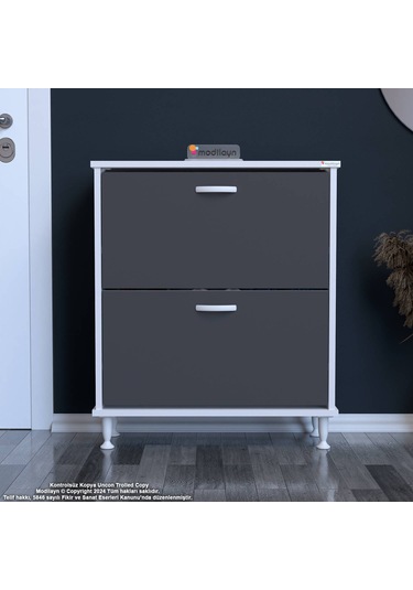 Modilayn Umay Antre Hol 72x 90x 26 Cm Lik 2 Düşer Kapak 4 Göz Bölmeli Ayakkabılık Antrasit - Beyaz