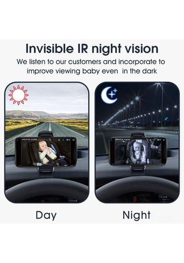 Qingmipy Wifi Bebek Gözetleme Kamerası - 360 Dönebilir, Gece Görüşlü, Usb Güçlü, Araç İçi Bebek İzleme Sistemi, Beyaz