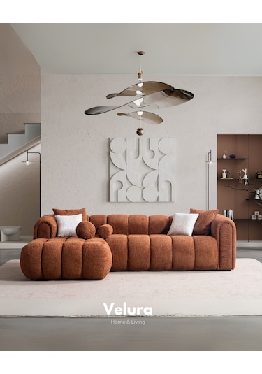 Puffy Premium Uzanmalı Köşe Koltuk Takımı & Oturma Grubu - Kiremit Kiremit