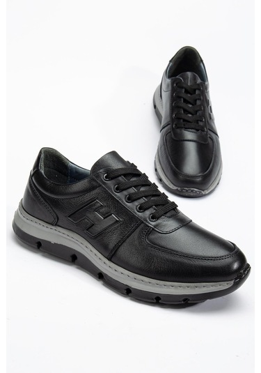 Hakiki Deri Erkek Günlük Ayakkabı Siyah H Model Eva Taban-3479 Siyah