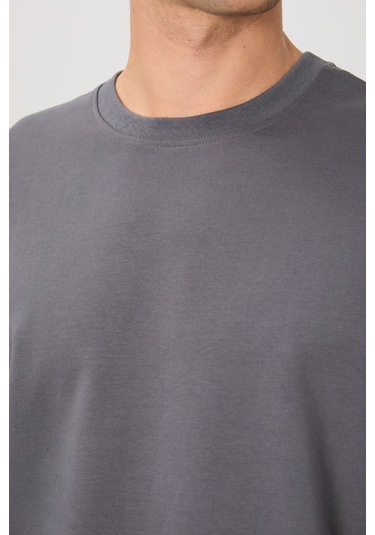 Tommy Life Koyu Gri Pamuk Yumuşak Dokulu Standart Fit Basic Erkek Sweatshirt - 88363 Koyu Gri