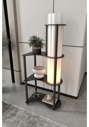 Ravilo Estilo Dor Dekoratif Raflı Lambader Siyah Siyah