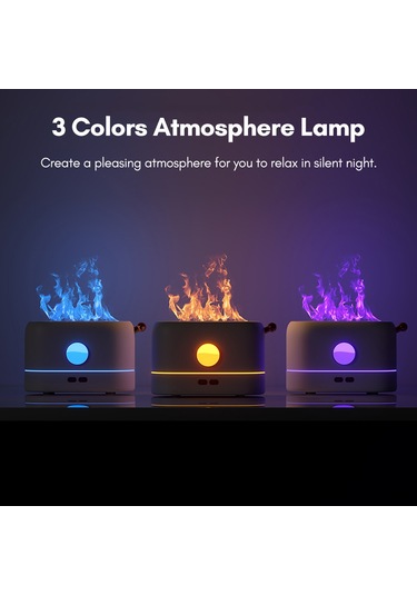 Skycity Jf801 Yeşil Aromatik Nemlendirici: Simülasyon Alev Efekti, 3 Renkli Ambiyans Lambası, Ultrasonik Atomizasyon, Usb Beslemeli