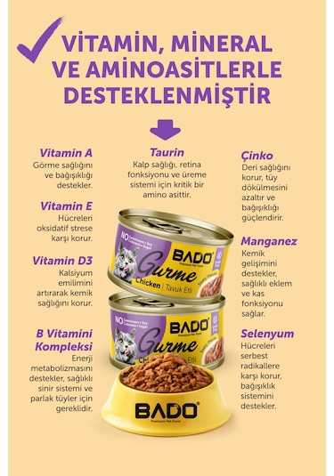 Bado Gurme Yaş Yetişkin Kedi Maması Tavuklu 85 Gr 36 Adet