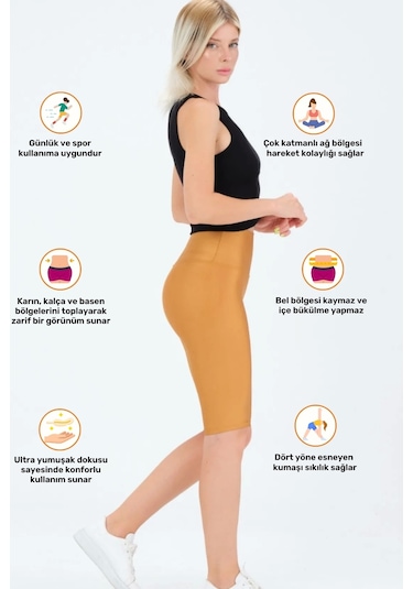 Enenstyle Fashıon Boutıque Yeni Sezon Özel Üretim Toparlayıcı Yüksek Bel Parlak Kumaş Iç Göstermeyen Dizüstü Spor Tayt Sarı