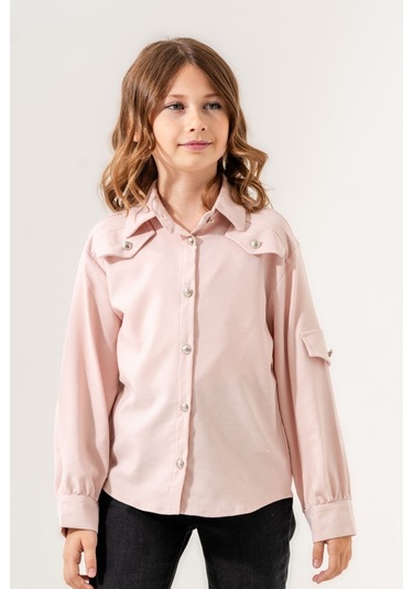 Kız Çocuk Cep Süslü Gömlek 3140 Pembe