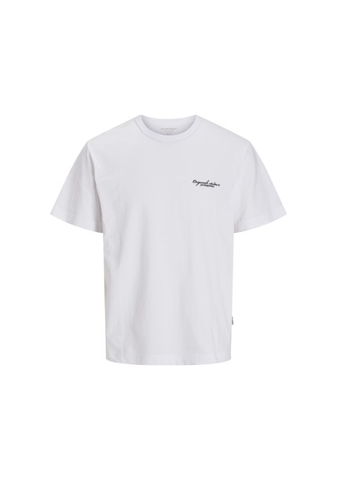 Jack & Jones Erkek Jorboston Relaxed Fit Bisiklet Yaka Baskı Detaylı %100 Pamuk T-shirt 12272968 Beyaz Beyaz