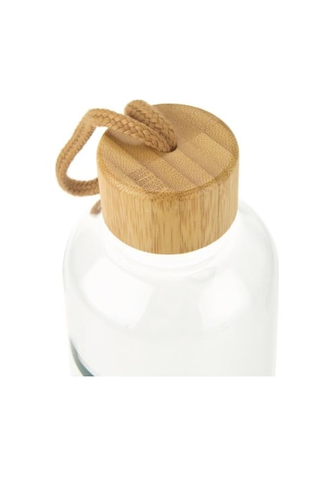 Tohana Bambu Kapaklı H2o Cam Matara - Şeffaf / Açık Kahverengi - 1 Lt Şeffaf / Açık Kahverengi