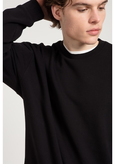 Jahr Marc Asit Yıkamalı Siyah Oversize Erkek Sweatshirt Siyah