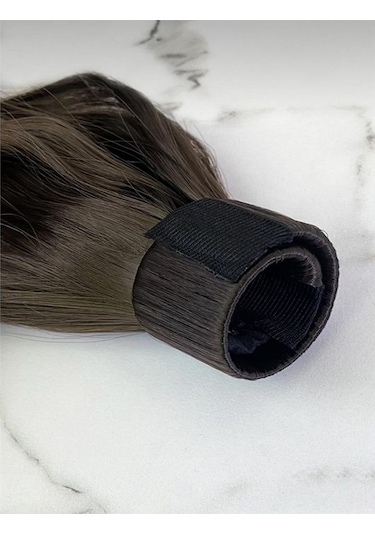 Caş Dekorasyon Kahverengi Renk Çıtçıtlı Dalgalı At Kuyruğu Saç 4a