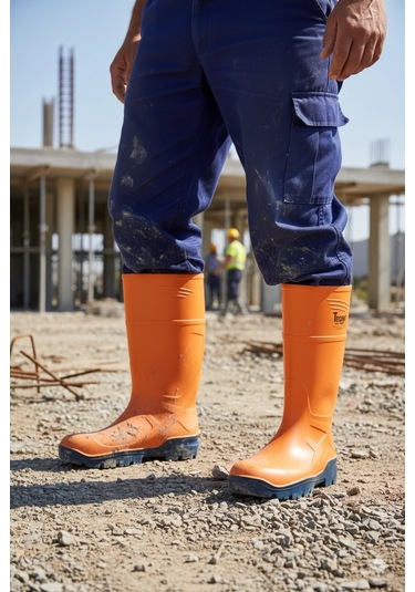 Techno Boots Poliüretan Soğuğa Dayanıklı Kısa Çelik Burunlu Turuncu Çizme Turuncu