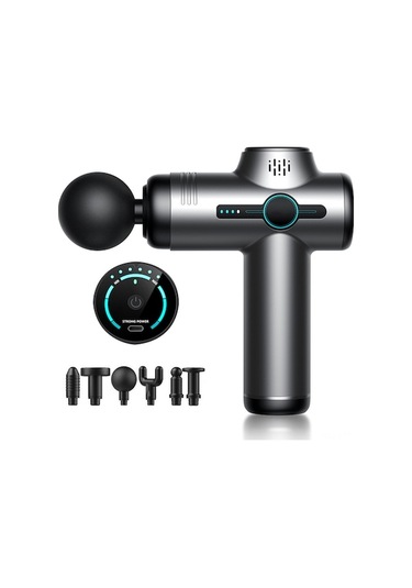 Taşınabilir Derin Doku Masaj Aleti - 6 Hız Ayarlı, 6 Başlıklı, Şarj Edilebilir Gri Gri