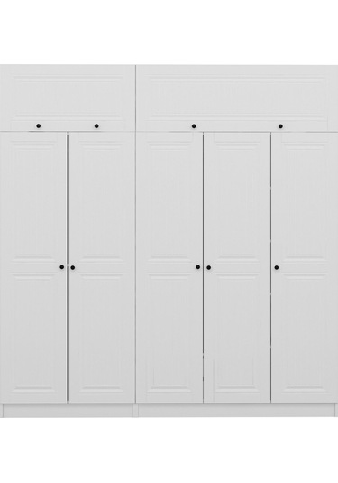 Minar Kale 5 Mebran Kapaklı 2 İç Çekmeceli Dolap Ve Yüklük Beyaz 255cm Beyaz