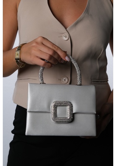 Valeria Sedef Saten Taşlı Kadın El Çantası Sedef