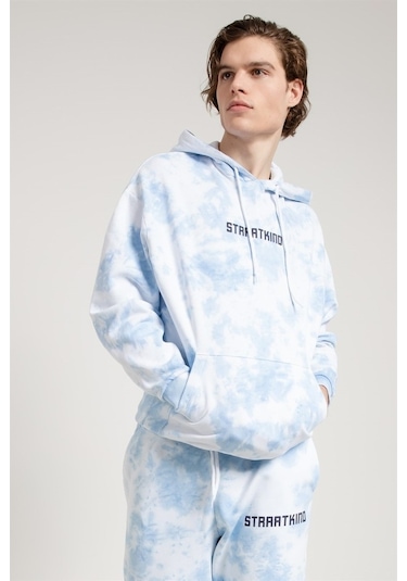 Jahr Marc Batik Yıkamalı Mavi Oversize Erkek Sweatshirt Mavi