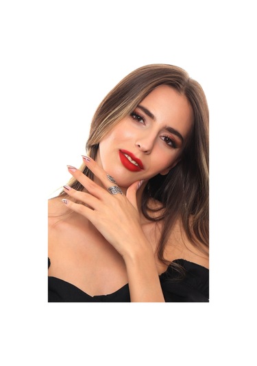 Kadın Antik Gümüş Kaplama Yaprak Yüzük N11.15623 Çok Renkli