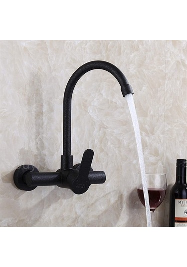 Musluklar, Musluklar, Musluk Duvar Monte Mutfak Çift Delikli Sıcak Ve Soğuk Musluk Banyo Beyaz Nokta Beyaz