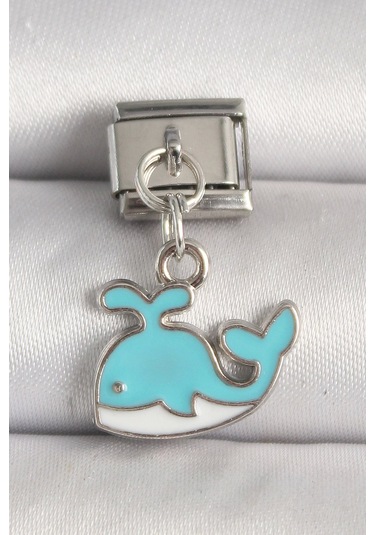 316l Çelik Gümüş Renk Mavi Balina Model Nomination Charm Çok Renkli