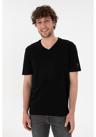 U.S. Polo Assn. Erkek Regular Fit  V Yaka Siyah Basic Tişört 50305858-VR046