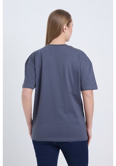 Velvoria Unisex Oversize Road Trip Baskılı Antrasit Renk T-shirt