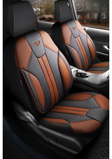 Siyah - Taba Panda Carlone Serisi Ful Deri Oto Koltuk Kılıfı - Tam Set