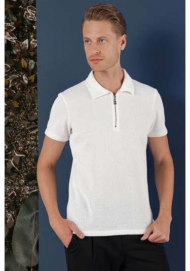 Ts 871 Slim Fit Ekru Spor T-shirt Ekru