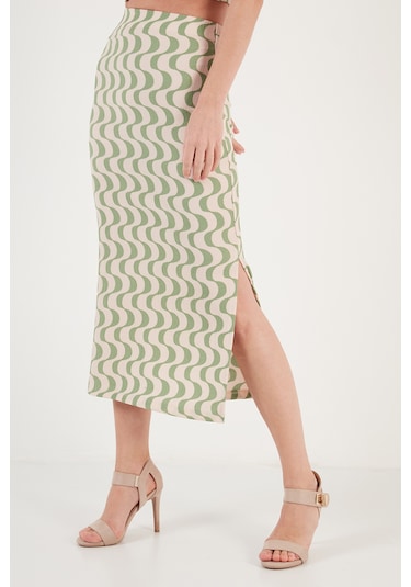 Lela Slim Fit Ip Askılı Yırtmaçlı Bayan Takım 5865278 Yeşil-Beyaz
