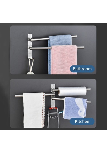 Ruicoo 5 Kollu Paslanmaz Çelik Döner Havlu Askısı - 180 Dönebilir, Duvar Montajlı, Banyo Ve Mutfak İçin Gümüş