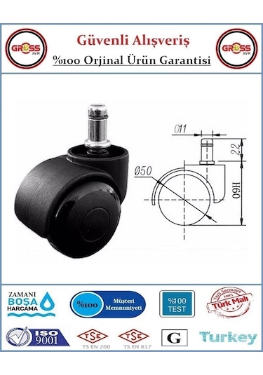 Ofis Koltuk Mobilya Tekerleği - Dönerli Pimli Tekerlek - 4 Adet