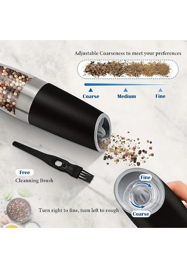 Dashanshop Siyah 2li Yerçekimi Elektrikli Tuz Ve Karabiber Değirmeni Seti, Led Işıklı Otomatik