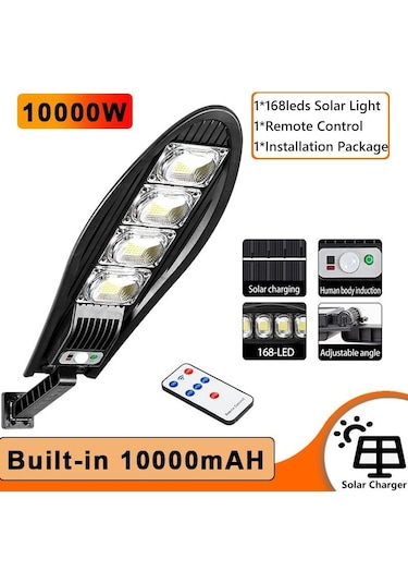 10000w Yükseltilmiş 168led Güneş Enerjili Sokak Lambası Açık Su Geçirmez Led Bahçe Duvarı İçin 10000mah D-10000w