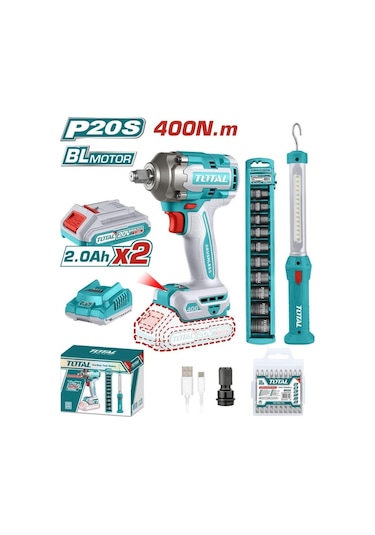 Total TOSLI23048E Darbeli Somun Sıkma Makinesi 400 NM + Askılı Çalışma Işığı Seti