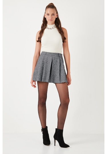 Lela Desenli Pamuklu Kışlık Mini Bayan Şort Etek 611Sr0046 Siyah