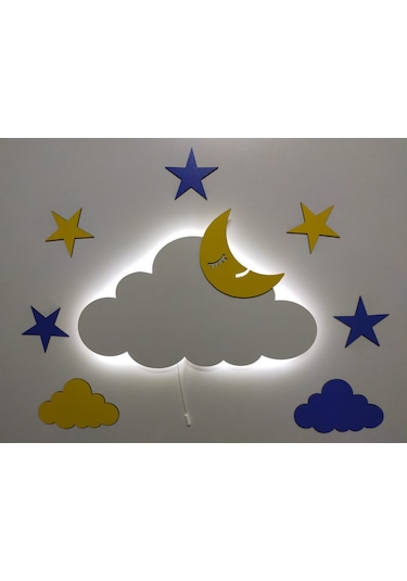 Isimli Bulut Dekoratif Ahşap Gece Lambası Çok Renkli