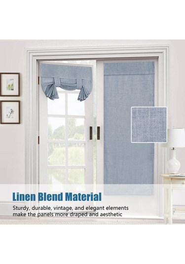Symbee Linen Blend Opak Gizlilikli Pencere Perde Seti 2 Adet - W66xh172cm, Çivi Yok Yapıştırıcı Montaj, Güneş Engeli Ve Aynı Renk Bağlayıcı Mavi