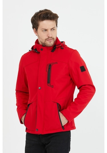 Mero Life Içi Kürklü Kapüşonlu Su Ve Rüzgar Geçirmez Softshell Erkek Mont Kırmızı