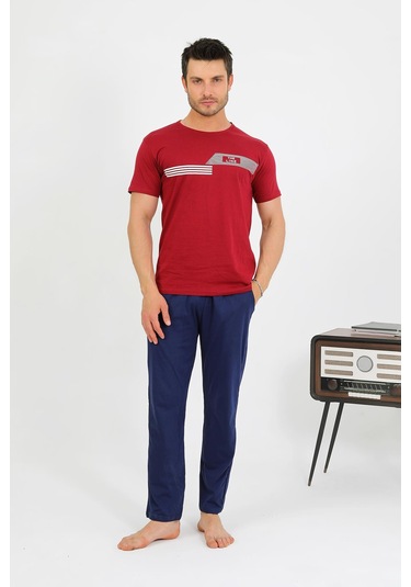 Akbeniz Erkek Pamuk Kısa Kol Pijama Takım Bordo 6875 Bordo