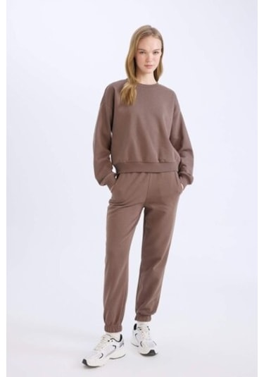Defacto Regular Fit 2li Takım Kalın Bisiklet Yaka Sweatshirt Esnek Belli Jogger Eşofman Altı D8022axnsbn66 Kahve