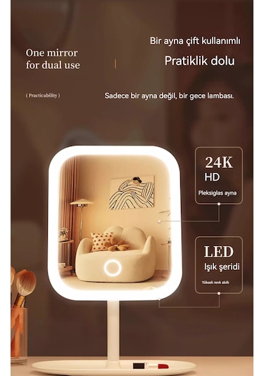 Led Akıllı Makyaj Aynası Işık Kız Yatak Odası Makyaj Masası Makyaj Aynası Masaüstü Makyaj Aynası Altın