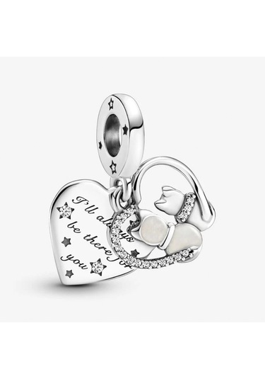 Nur Silver Kediler Ve Kalpler Gümüş Sallantılı Charm Nur-ch00009 Çok Renkli